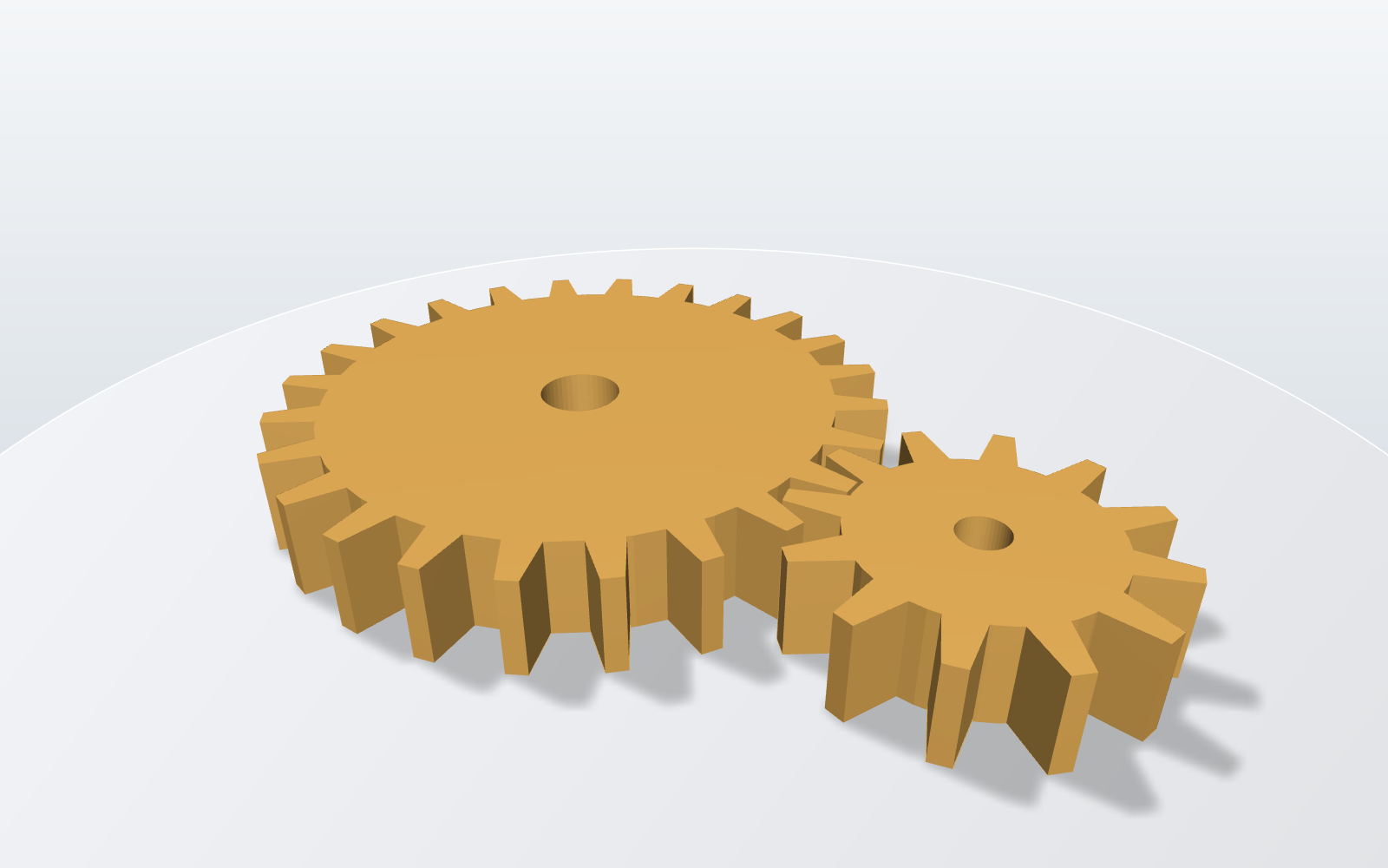 Meshing gear pair — OpenSCAD’s exact render