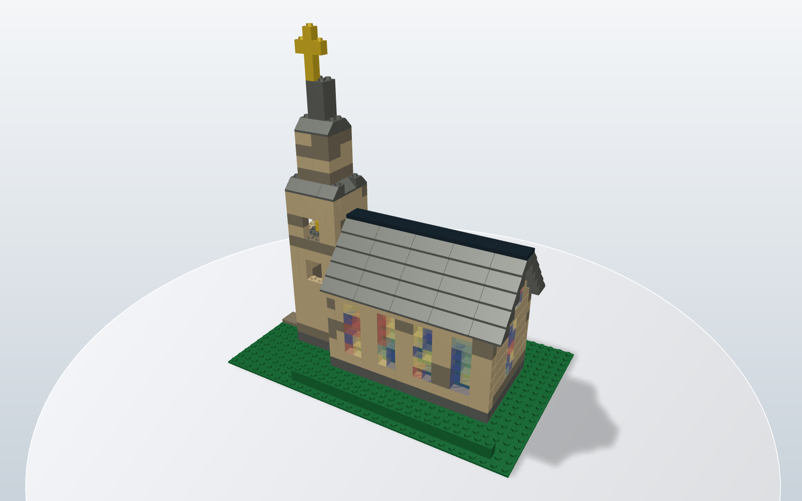 Lego church with stained-glass windows
